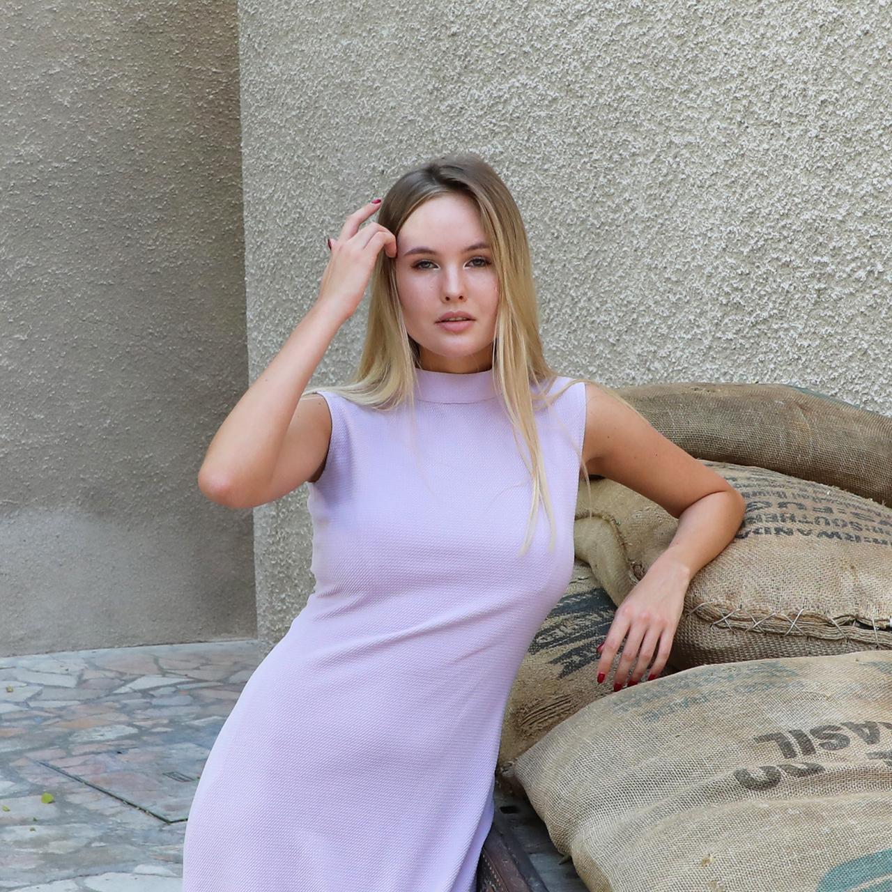 Turtleneck Jacquared knit dress